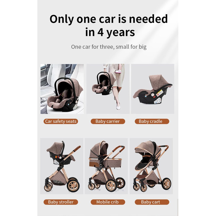 Дитяча коляска Glokid 3 в 1, комбінована модель з функцією подорожей, зручна сумка для переодягання, москітна сітка, дощовик, теплий чохол, компактне складання, положення для сну, висока посадка (LV9 світло-сірий)