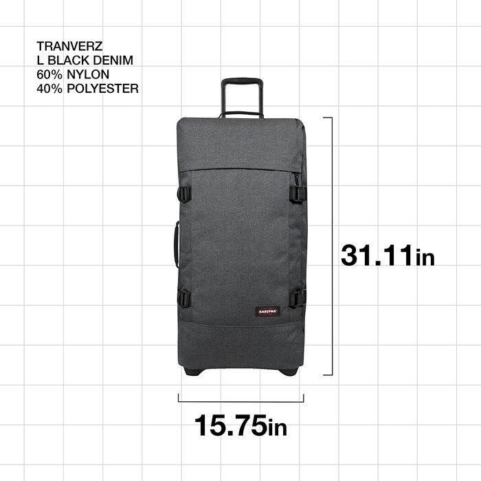 Валіза Eastpak TRANVERZ L, 121 л, 79x40x33 см, чорний денім, сіра