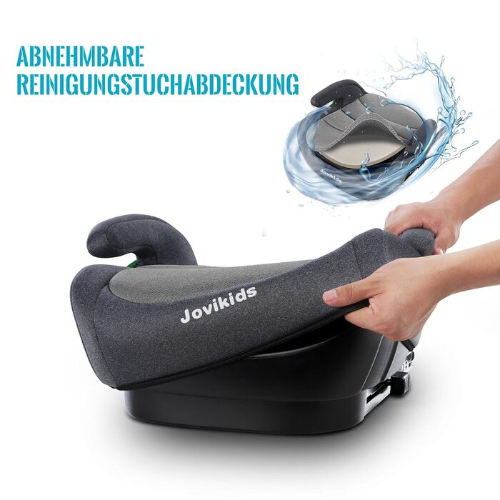 Дитяча автокрісло-підставка Jovikids ISOFIX, група 2/3, ECE R129, для дітей 15-36 кг, товстий знімний чохол, легко прати, сірий