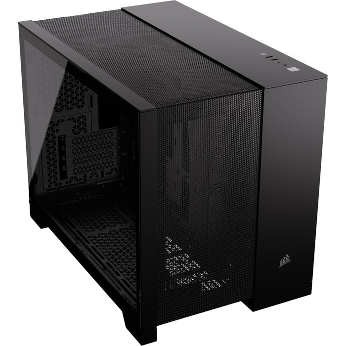 Комп'ютерний корпус CORSAIR 2500D Airflow mATX, двокамерний, без вентиляторів, підтримка зворотного підключення материнської плати, чорний, для високої гнучкості охолодження