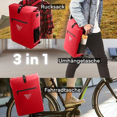 Велосумка MIVELO для багажника 3в1: рюкзак, сумка через плече, водонепроникна, без ПВХ, з відділенням для ноутбука, червона