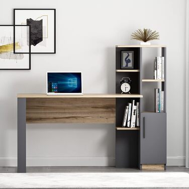 Стіл письмовий Homidea TODY для комп'ютера з дверцятами та полицями, сучасний дизайн, для домашнього офісу або дитячої кімнати, антрацит/дуб, чорний