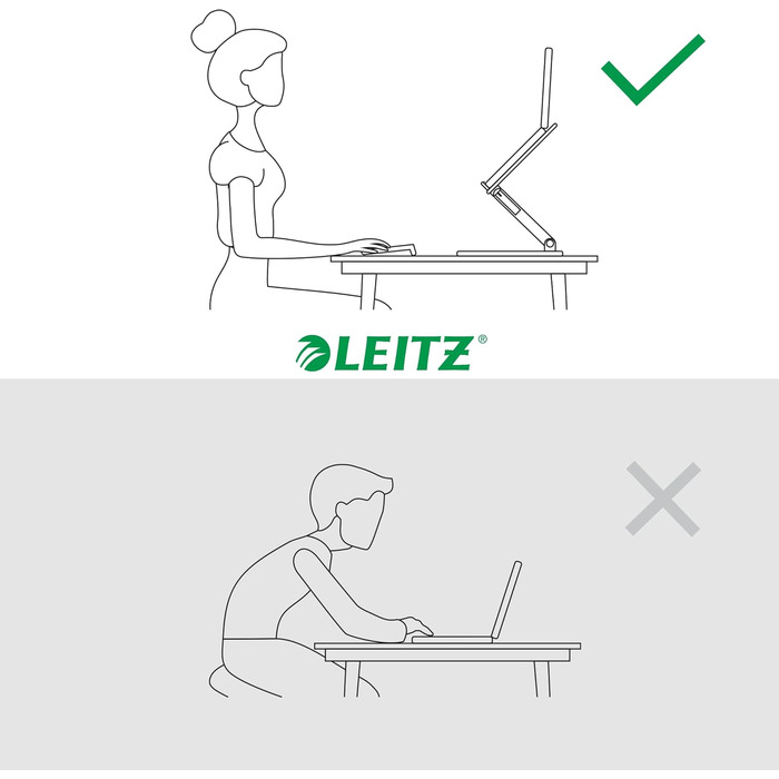 Підставка для ноутбука Leitz Ergo, регульована по висоті, для екранів 13'-15', з переробленого пластику, 6 положень висоти та кута, компактна, 100% перероблювана, темно-сіра