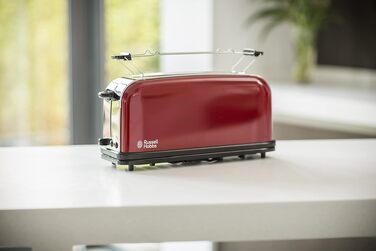 Тостер Russell Hobbs Colours+ Нержавіюча сталь, Червоний – 2 широкі слоти, підставка для булочок, 6 режимів, розморожування, 1000 Вт