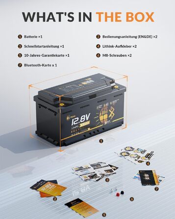 LiFePO4 акумулятор 12V 100Ah H190 з Bluetooth 5.4 для кемперів та житлових будинків на колесах, сертифікація ECE R10