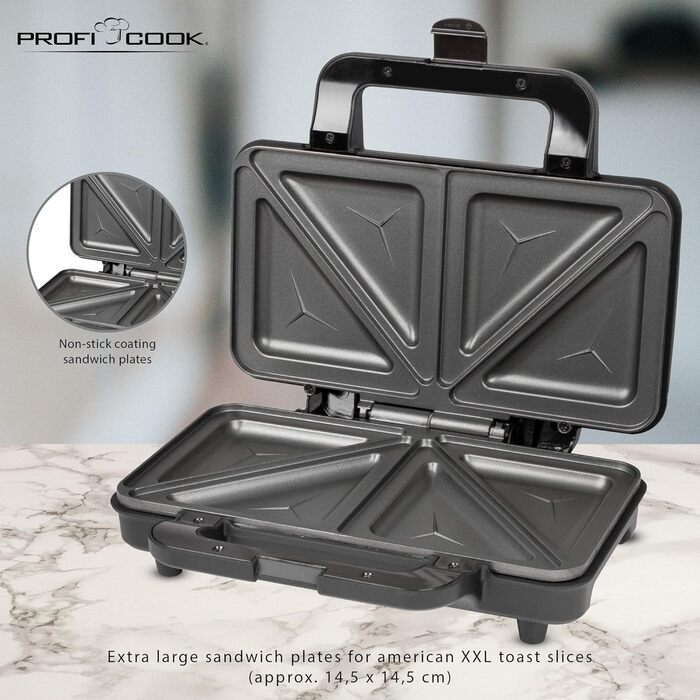 Електричний сендвічмейкер ProfiCook PC-ST 1092 для американських сендвічів XXL, антипригарне покриття, 900 Вт