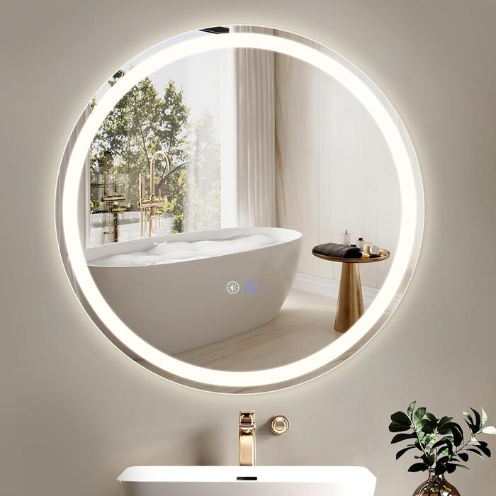 Дзеркало для ванної кімнати Mursche з підсвічуванням LED, 50x70 см, IP44, сенсорний вимикач, годинник, антизапар, регулювання яскравості 3000K-6500K