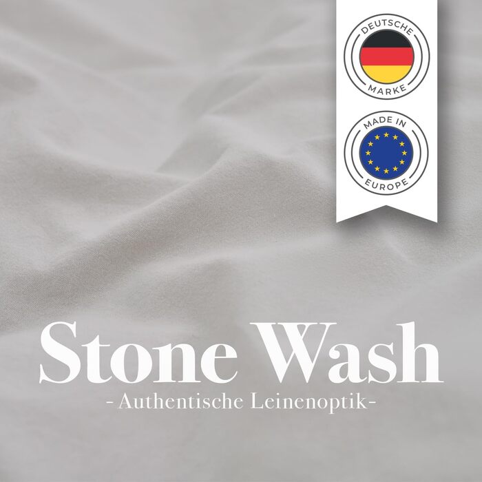 Комплект постільної білизни Blumtal Stone Washed (4 предмети), бавовна з ефектом льону, Moonlight Grey (2 підковдри 135x200 см, 2 наволочки 80x80 см), Oeko-TEX