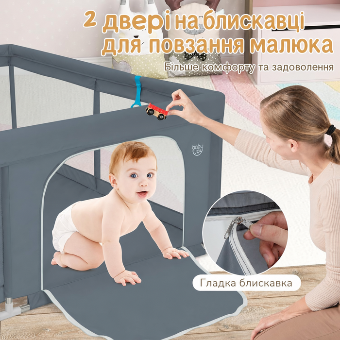Манеж для дітей DREAMADE 200x180 см, складаний, з 50 кульками, 4 ручками і сумкою, дихаюча сітка, для немовлят і малюків 0-36 міс, темно-сірий