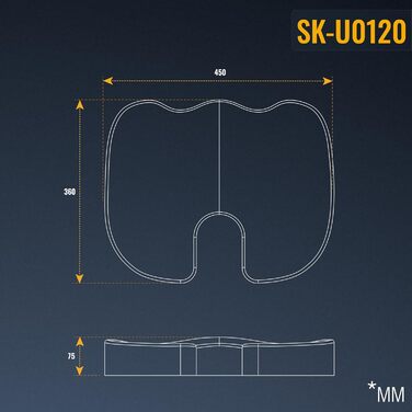 Ергономічна ортопедична подушка для сидіння RICOO SK-U0120 з ефектом пам'яті, проти болю в спині, для офісного стільця, пінополіуретанова, для полегшення тиску на куприк