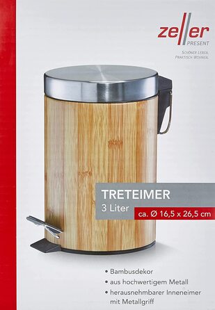 Відро для сміття Zeller 3 л, бамбук і метал, 17×26 см
