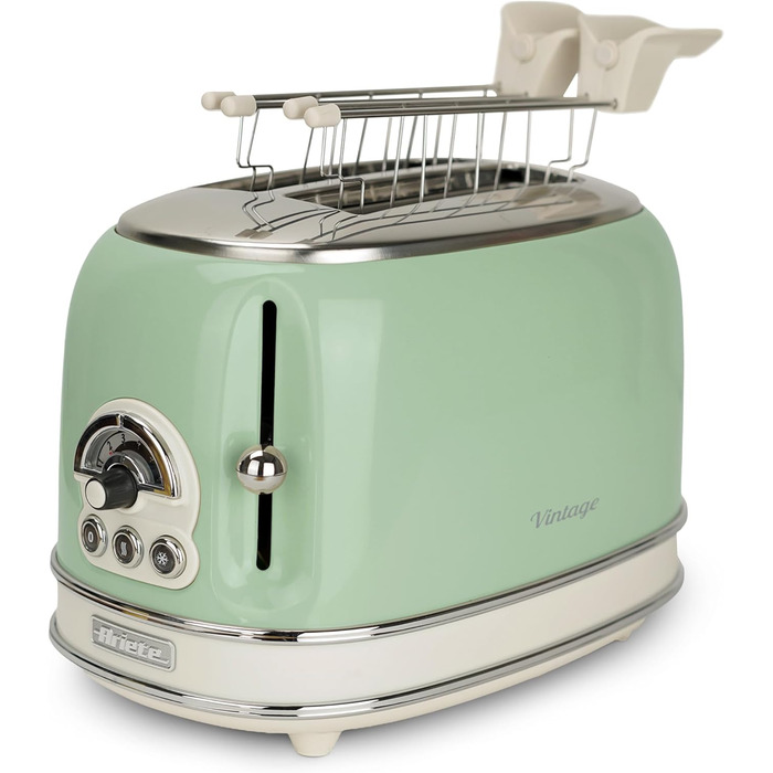 Тостер Ariete Vintage 155, 2-слотовий, ретро-дизайн, 6 режимів, автоматичний викид, функція розморожування, нержавіюча сталь, з притискачами для сендвічів, 810 Вт