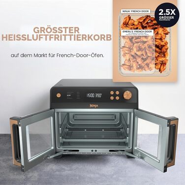 Мультипіч Ninja French Door Premier Air Fry Oven 10-в-1, 20.3 л, з кошиком для фритюрниці 5 л та аксесуарами, чорна, FO101BK
