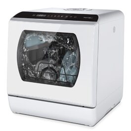 Посудомийна машина Hermitlux Mini: компактна для 4 комплектів, 5л бак, 6 програм, біла. Ідеально для квартир, гуртожитків, кемпінгу