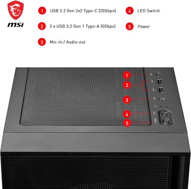 Корпус для ПК MSI MAG Forge 321R Airflow, Mid-Tower, підтримка ATX, сумісний з RTX 40, ARGB-вентилятори, магнітні пилові фільтри, загартоване скло, концентратор ARGB, USB 3.2 Gen 2x2 Type-C