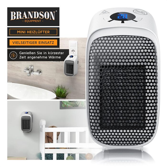 Керамічний обігрівач Brandson з термостатом, цифровим дисплеєм та захистом від перегріву, 400Вт, для ванної та спальні
