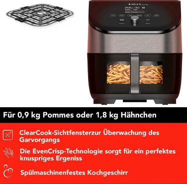 Електрична аерофритюрниця Instant Vortex Plus 5.7 л з оглядовим вікном, нержавіюча сталь, 6-в-1 – фритюр, випікання, запікання, гриль, дегідрація, підігрів, 1700 Вт, цифрове керування, велика місткість
