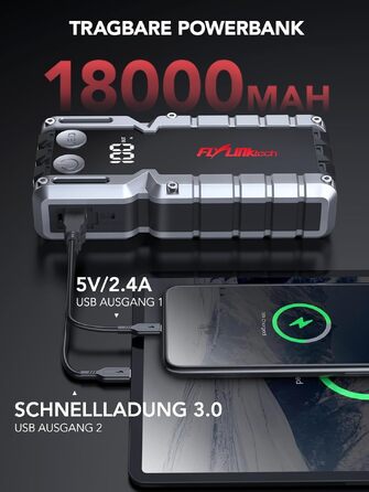 Бустер для автомобіля FLYLINKTECH 7000A — Пусковий пристрій (Powerbank) для 12V авто