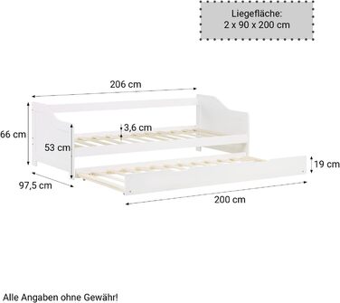 Висувне ліжко Homestyle4u 90x200 з ящиком для зберігання, з ламелями, для дітей, з дерева (сосна), білий