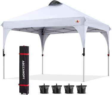 Павільйон ABCCANOPY 3x3 м водонепроникний, для фестивалів і відпочинку на вулиці, з сонцезахистом, білий, без бокових стінок, комплект: роликовий чохол, 4 вагові сумки, 4 мотузки, 4 кілки