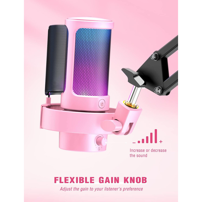 USB мікрофон FIFINE для ПК, ігор, стрімінгу та подкастів з RGB підсвічуванням, кнопкою вимкнення звуку, виходом для навушників і поп-фільтром, сумісний з PS4, PS5 та Mac