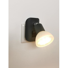 Trango 11-045 LED нічник з матовим антрацитовим корпусом і скляним абажуром, настінна лампа з GU10 LED 3000K теплий білий, з вимикачем, для читання та кухні, чорний матовий