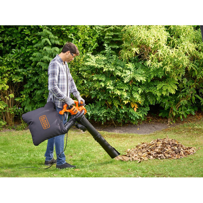 Black+Decker BEBLV260: Електричний листозбірник/садовий повітродув 3-в-1 з подрібнювачем, 2600 Вт, 315 км/год, 40л, для тераси, доріжок, під'їзної дороги