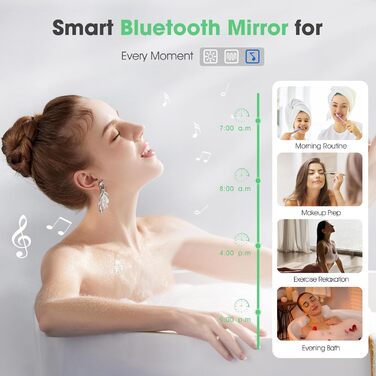 Дзеркало для ванної кімнати S'bagno Bluetooth з підсвічуванням 100x70 см, LED, протитуманне, регулювання кольору 3000K-6500K, диммування, пам'ять, HD-загартоване скло, IP44, горизонтальне/вертикальне