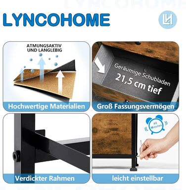 LYNCOHOME комод з 10 тканинними шухлядами, органайзер для кухні, офісу, коридору, вінтажний коричневий, тумба під телевізор