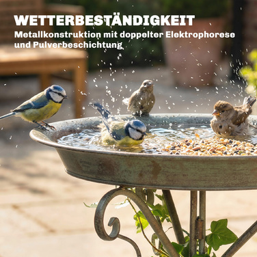 Вінтажна годівниця для птахів Vogelbad з фігуркою птаха та декоративною підставкою, зелена