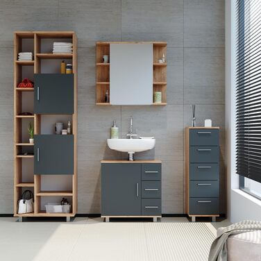 Шафа для ванної Vicco Ilias, дуб/антрацит, 60x190 см, Goldkraft Eiche