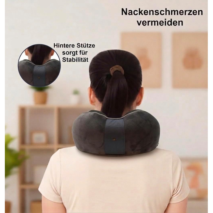 Подорожня подушка-опору для шиї U-подібна з ефектом пам'яті (Memory Foam), м'який вельветовий чохол, сіра (Raws Essentials)