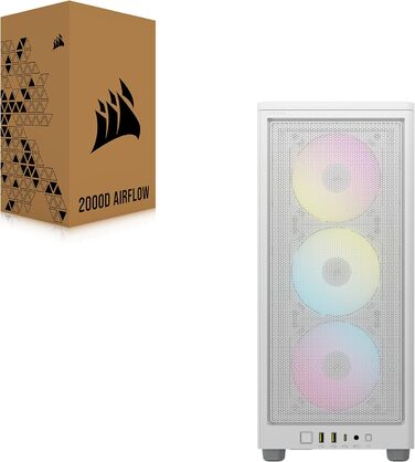 Комп'ютерний корпус Corsair iCUE 2000D RGB Airflow Mini-ITX, білий, сталь, 3 вентилятори AF120 RGB, контролер iCUE Lighting Node Core