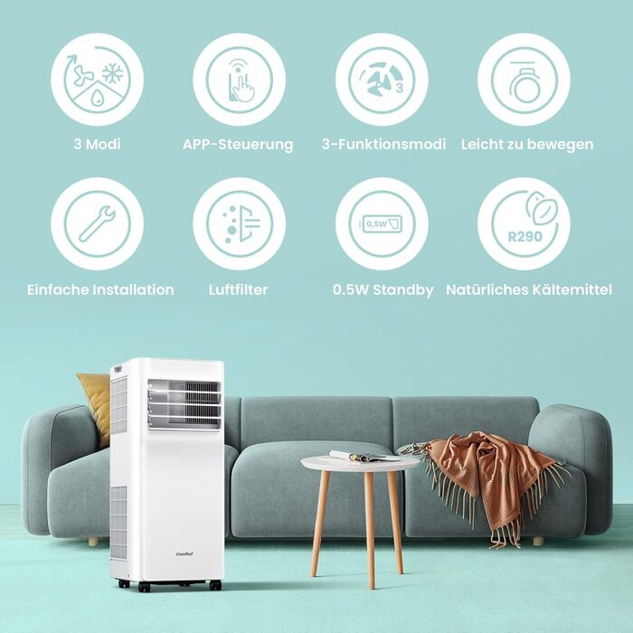 Мобільний кондиціонер Comfee Breezy Cool Pro 2.0 7000 BTU/2.0kW з Wi-Fi, охолодження, вентиляція, осушення – для кімнат до 25 м²