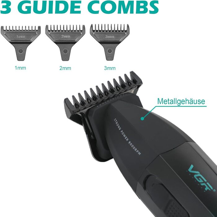 Професійна машинка для стрижки VGR 906 Fresh Fade, 9000 об/хв, бездротовий тример для бороди та волосся з DLC T-лезом, USB зарядка, зелена