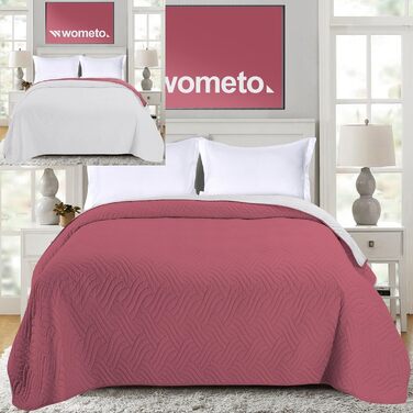 Покривало Wometo 170x210 см, мікрофібра, рожево-сіре, двостороннє, стьобане, OekoTex, для ліжка, дивану, XXL