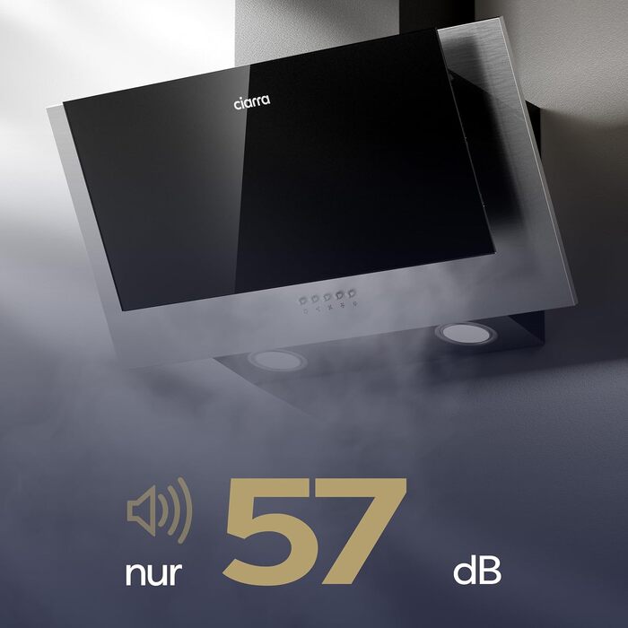 Похила витяжка для кухні CIARRA CBCB6736C 60 см, чорна, потужність 370 м³/год, LED-підсвітка, режим рециркуляції та відведення, рівень шуму 57 дБ