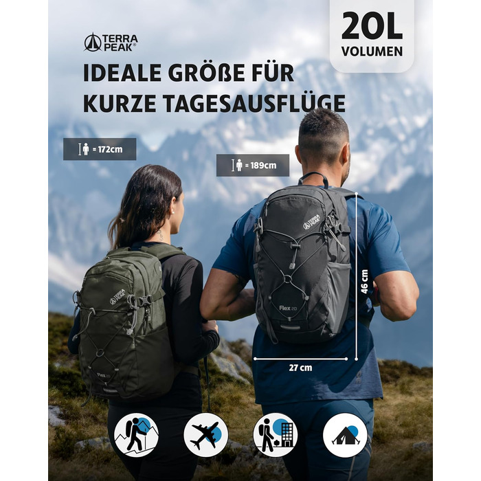 Рюкзак Terra Peak Flex 20L преміум, оливковий – туристичний рюкзак з вентиляцією спини, питною системою, дощовиком, 3D Air Mesh поліестер, поясом, для трекінгу та подорожей