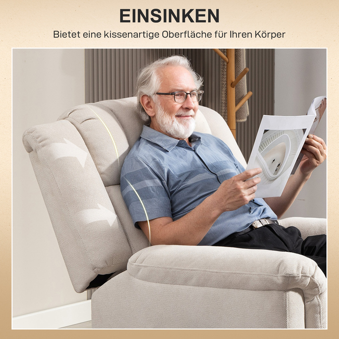 HOMCOM Recliner TV Recliner Електричне регульоване масажне крісло з функцією відкидання допоміжного обігрівача сидячи та стійки, широка спинка телевізора Крісло з підніжкою, 2 бічні кишені для вітальні бежевий