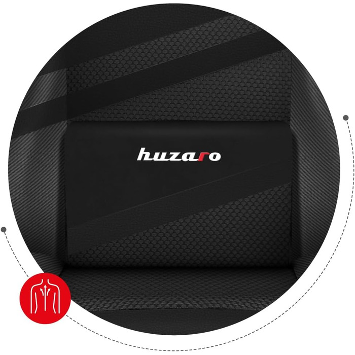 Ігрове крісло huzaro Force 4.4 Carbon, ергономічне, з підголівником і ломбардною подушкою, до 130 кг, регулювання висоти, тканина та екошкіра, чорне