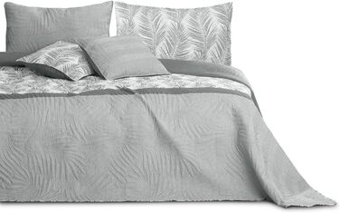 Покривало AmeliaHome Tropical Bonaire 260x280 см, двостороннє, стьобане, легкий догляд, рослинний візерунок, сірий/білий