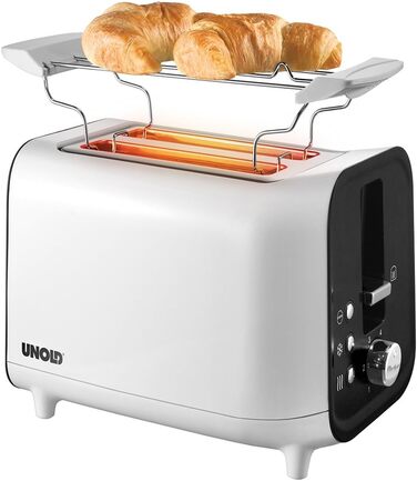 Тостер Unold Shine White 38410 на 2 скибки, 800 Вт, 4 функції (підсмажування, розморожування, підігрів, стоп), піддон для крихт, охолоджуваний корпус, насадка для булочок