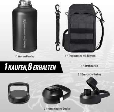 Термос-фляга OneTigris 1.9л (64oz) з чохлом, чорна: спортивна, для велосипеда, кемпінгу, йоги, полювання, риболовлі