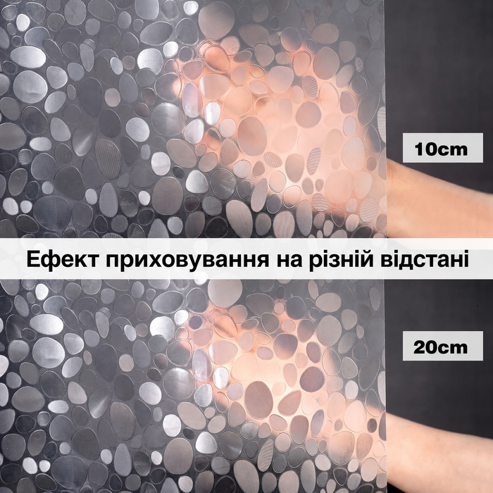 Душова завіса EurCross 180x210 см, EVA, водонепроникна, з магнітною обважнювачем, антибактеріальна, антипліснява, прозора, з 12 кільцями, 3D кам'яний візерунок, для ванної кімнати