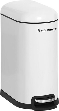 Косметичний відро для сміття SONGMICS 10 л, сталевий, з педаллю і кришкою, Soft Close, вузький дизайн для ванної, колір хмарно-білий