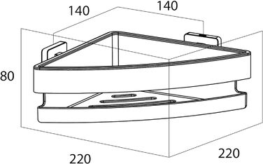 Кутова полиця для душу Tiger Dock, преміум, нержавіюча сталь, знімний лоток, 22x8x22 см
