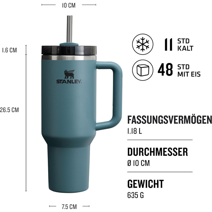Термопляшка Stanley Quencher H2.0 Flowstate 1.2L з трубочкою - блакитний сосна (Blue Spruce)