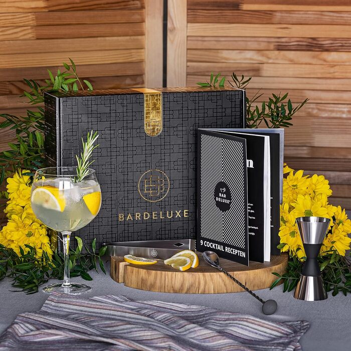 BarDeluxe Бостонський шейкер 5 в 1, набір бармена з нержавіючої сталі 750 мл, коктейльний мікс-набір, аксесуари для коктейлів, подарунковий набір із сумкою та рецептурником, сріблястий