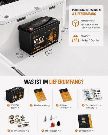 LiFePO4 акумулятор 12V 165Ah для кемпера та автобудинку, Bluetooth 5.4, стандарт ECE R10, літієва батарея H190 Dual Purpose