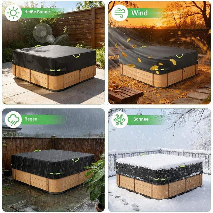 Водонепроникний чохол для гідромасажного джакузі Whirlpool з тканини Oxford 600D, термопокривало для SPA та Hot Tub з UV-захистом (чорний, 220x220x85 см)